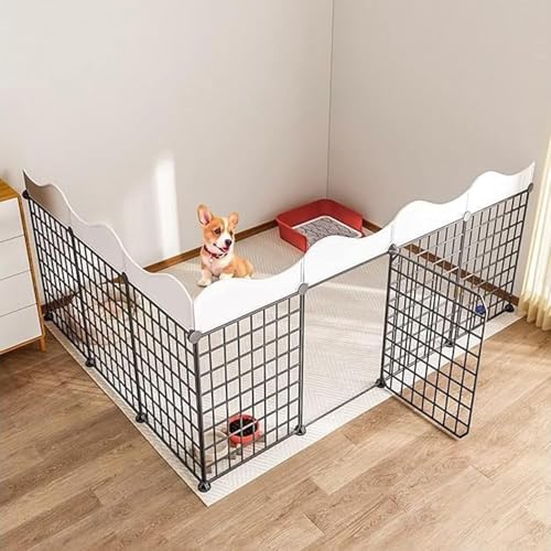 Hundezaun, Laufstall for kleine Hunde, Welpenzaun, tragbarer Metalldrahtkäfig for den Innenbereich, Hof mit Tür, Übungsstall for Kleintiere, tragbare Hundehütten(14711157cm(7pc)) von QBGJDOGE