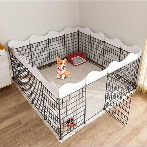 Hundezaun, Laufstall for kleine Hunde, Welpenzaun, tragbarer Metalldrahtkäfig for den Innenbereich, Hof mit Tür, Übungsstall for Kleintiere, tragbare Hundehütten(14714757cm(16pc)) von QBGJDOGE