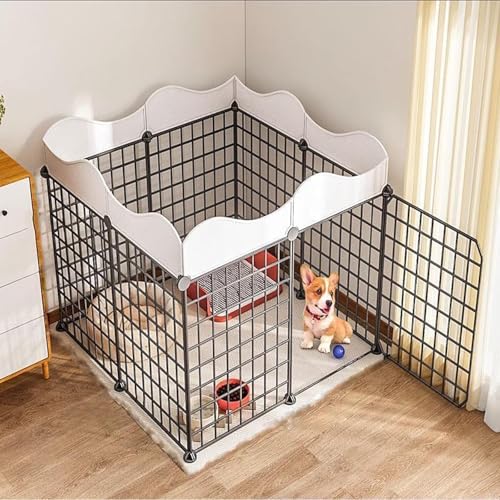 Hundezaun, Laufstall for kleine Hunde, Welpenzaun, tragbarer Metalldrahtkäfig for den Innenbereich, Hof mit Tür, Übungsstall for Kleintiere, tragbare Hundehütten(757557cm(8pc)) von QBGJDOGE