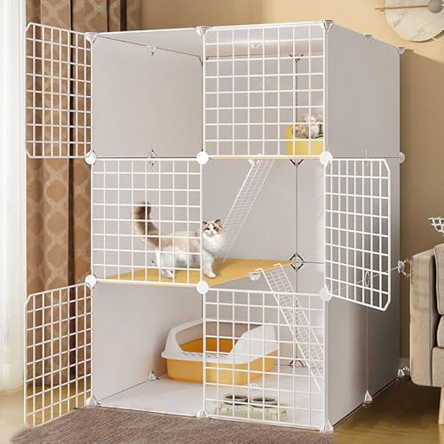Katzenkäfige for den Innenbereich, groß – Katzenkäfig, DIY-Laufstall for Haustiere, Metallgehege, Netzzaunkäfig mit Tür for kleine Haustiere, Kaninchen, Igel, Katzen, Meerschweinchen(7575109cm) von QBGJDOGE