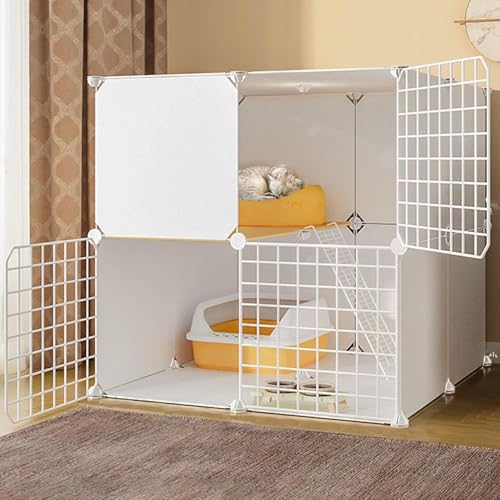 Katzenkäfige for den Innenbereich, groß – Katzenkäfig, DIY-Laufstall for Haustiere, Metallgehege, Netzzaunkäfig mit Tür for kleine Haustiere, Kaninchen, Igel, Katzen, Meerschweinchen(757573cm) von QBGJDOGE
