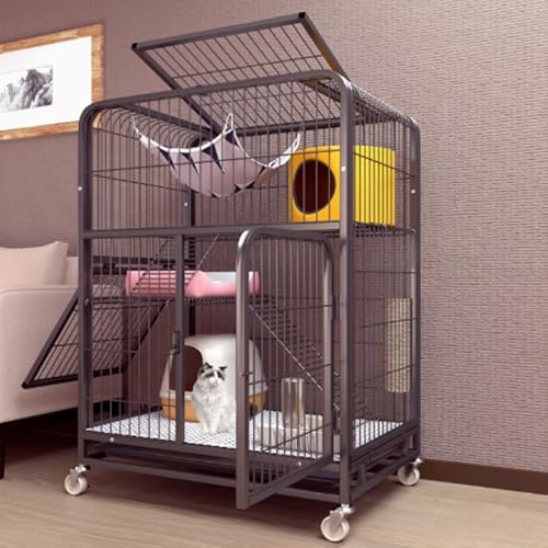 Katzenkäfige für Innen, Katzenstall mit oberen Abdeckung, Catio Katzenhaus für Innen auf Rädern, Katzenbank mit ausziehbarer Schublade für Frettchen, Chinchilla, Kaninchen, Kleintier(Black,78x54x108cm von QBGJDOGE