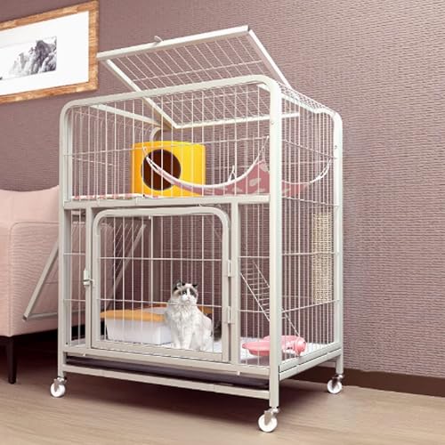 Katzenkäfige für Innen, Katzenstall mit oberen Abdeckung, Catio Katzenhaus für Innen auf Rädern, Katzenbank mit ausziehbarer Schublade für Frettchen, Chinchilla, Kaninchen, Kleintiere(Weiß von QBGJDOGE