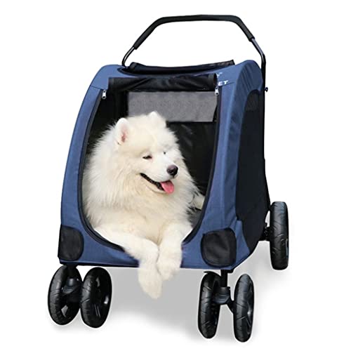 QBGJDOGE Kinderwagen for große Hunde, Premium-Hochleistungs-Reisewagen for Hunde/Katzen/Haustiere, Hundewagen for große Hunde, Hundewagen-Buggy mit übergroßen Rädern, bis zu 50 kg(Blue) von QBGJDOGE