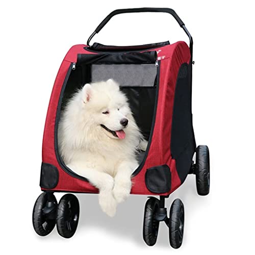 QBGJDOGE Kinderwagen for große Hunde, Premium-Hochleistungs-Reisewagen for Hunde/Katzen/Haustiere, Hundewagen for große Hunde, Hundewagen-Buggy mit übergroßen Rädern, bis zu 50 kg(Red) von QBGJDOGE