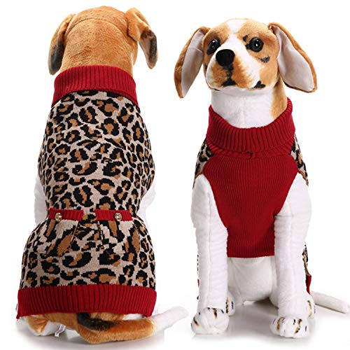 Hundepullover für kleine, mittelgroße und große Hunde, klassischer Leoparden-Druck, Rollkragen-Strickware, weiche Verdickung, Winterbekleidung Mädchen Jungen, gemütliches Hundekostüm kaltes Wetter von QBLEEV