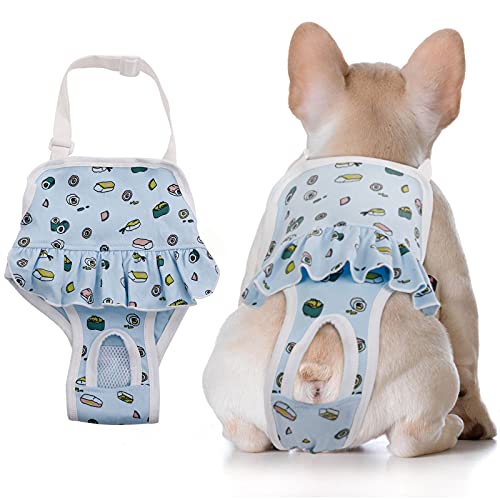 Hygienische Hundehöschen mit Hosenträgern, verstellbare Haustier-Unterwäsche für männliche Hündinnen, physiologische Hose, maschinenwaschbar (M, blau) von QBLEEV