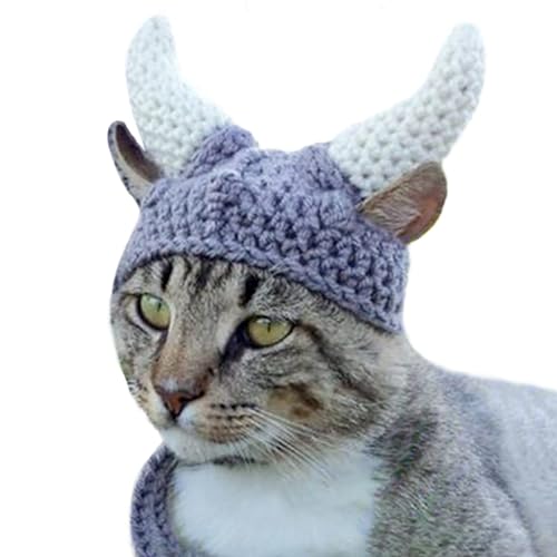 QBLEEV Haustiermütze, handgefertigt, gestricktes Wollgarn, Nashorn, Fellpflege-Zubehör, Kleidung, Welpen, Teddy, Cartoon, Größe S, passend für Katzen, Kopfumfang 22 cm – 24 cm von QBLEEV