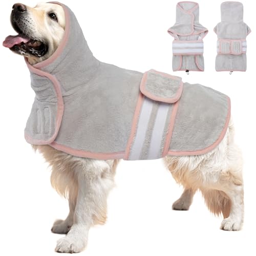 QBLEEV Hunde-Bademantel, schnell trocknend, verstellbares Halsband und Bauchgurt, schnell trocknender Mantel, um den Hund warm zu halten, nach dem Baden, Grau, Größe XXL QBLEEV Hunde-Bademantel, schnell trocknend, verstellbares Halsband und Bauchgurt, schnell trocknender Mantel, um den Hund warm zu halten, nach dem Baden, Grau, Größe XXL von QBLEEV