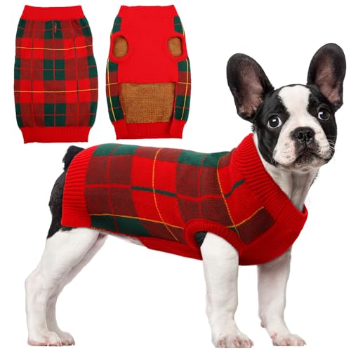 QBLEEV Hunde-Pullover mit Rollkragen, Strickpullover mit Loch für Geschirr, für kaltes Wetter, Welpen, Pullover, Pyjama, warme Kleidung, Weihnachtskostüme für kleine und mittelgroße Hunde und Katzen von QBLEEV