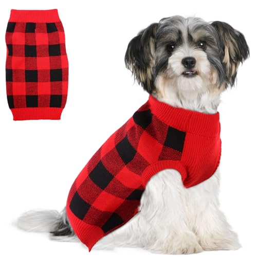 QBLEEV Hunde-Pullover mit Rollkragen, Strickpullover mit Loch für Geschirr, für kaltes Wetter, Welpen, Pullover, Pyjama, warme Kleidung, Weihnachtskostüme für kleine und mittelgroße Hunde und Katzen von QBLEEV