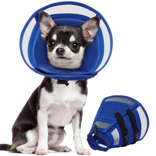 QBLEEV Hundekegel-Halsband, bequem, weich, atmungsaktiv, Hundekegel für Hunde nach Operationen, kleine Hundekegel, Alternative, verstellbar, schützendes Hundehalsband, Haustierhalskegel, Kunststoff, von QBLEEV