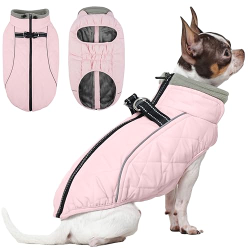 QBLEEV Hundemantel für kleine Hunde, XS-Hunde-Wintermantel, wasserdichte Jacke mit integriertem Geschirr, Welpen, kaltes Wetter, reflektierende Weste mit Reißverschluss, winddicht, warmer QBLEEV Hundemantel für kleine Hunde, XS-Hunde-Wintermantel, wasserdichte Jacke mit integriertem Geschirr, Welpen, kaltes Wetter, reflektierende Weste mit Reißverschluss, winddicht, warmer von QBLEEV