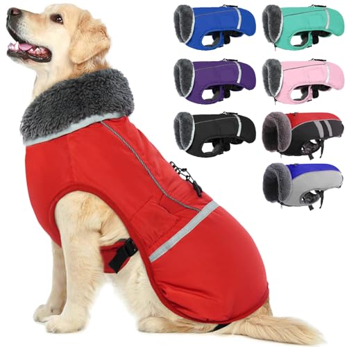 QBLEEV Hundewintermantel, warm, reflektierende Hundejacke, Rollkragen, wasserdicht, für kaltes Wetter, Dickes Fleecefutter Hund-, Haustierbekleidung, Weste, Schneeanzug für alle Hundegrößen, Größe XL von QBLEEV