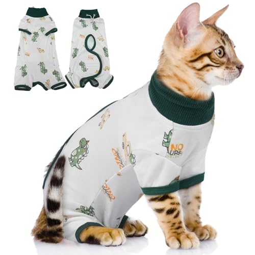 QBLEEV Katzen-Genesungsanzug nach Operationen, Spay-Neuteranzug für Katzen, weicher, dehnbarer Baumwoll-Einteiler für Hautkrankheiten, Anti-Leck-OP-Shirt, Pyjama für Bauchwunden, Kätzchen-Alternative von QBLEEV