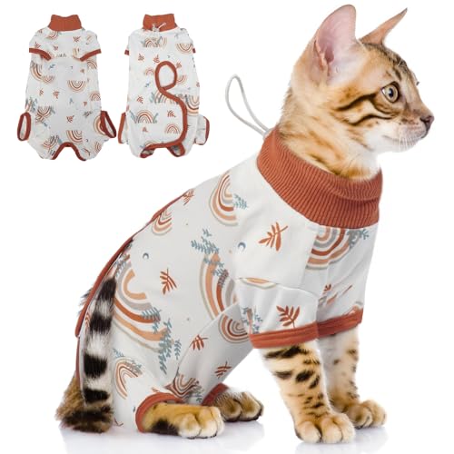 QBLEEV Katzen-Genesungsanzug nach Operationen, Spay-Neuteranzug für Katzen, weicher, dehnbarer Baumwoll-Einteiler für Hautkrankheiten, Anti-Leck-OP-Shirt, Pyjama für Bauchwunden, Kätzchen-Alternative von QBLEEV