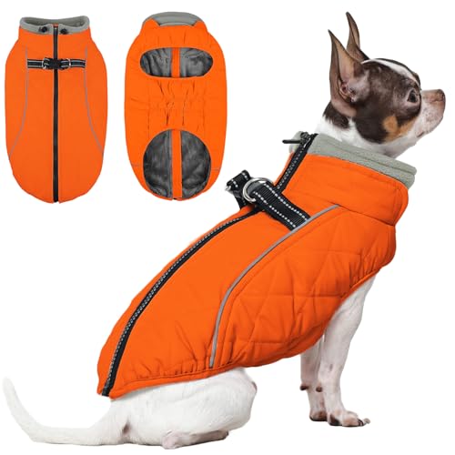 QBLEEV Kleiner Hundemantel, Hundejacken für kleine Hunde, Winter, warm, wasserdicht, kaltes Wetter, Weste mit integriertem Geschirr, winddicht, reflektierendes Fleece, Schneeanzug, verstellbarer Hals QBLEEV Kleiner Hundemantel, Hundejacken für kleine Hunde, Winter, warm, wasserdicht, kaltes Wetter, Weste mit integriertem Geschirr, winddicht, reflektierendes Fleece, Schneeanzug, verstellbarer Hals von QBLEEV