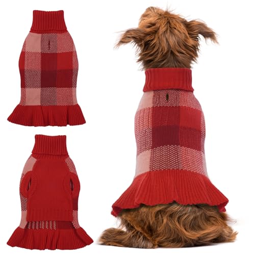 QBLEEV Medium Dog Sweaters for Girls, Dog Sweater Dress Knitwear Dog Christmas Sweaters Puppy Sweaters Plaid Pet Sweater Rollkragen Dog Sweatshirt Vest Warm Winter Herbst Dog Sweater for Dogs Female M von QBLEEV