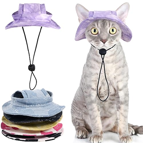 QBLEEV Sphynx-Hut mit Ohrloch, haarlose Katzen-Cowboyhüte für Geburtstagsparty, Halloween, Kätzchen-Kopfbedeckung, Sonnenschutz, Chihuahua, Sonnenschutz, Baseball, Outdoor-Kletterkappe von QBLEEV