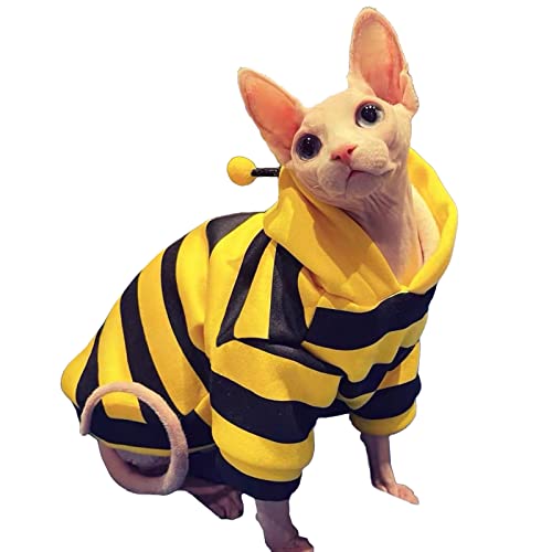 QBLEEV Sphynx Katzen-Kleidung, Honigbienenenen-Kostüm, nur für Katzen, haarloser Katzenpullover, warmer Kätzchen-Pullover, Shirt, Katzen-Pyjama, Overall, Kleidung, Katzen-Outfits für männliche und von QBLEEV