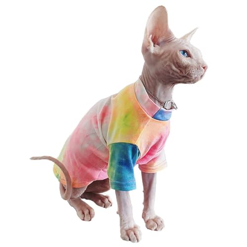 QBLEEV Sphynx Katzenkleidung, haarlose Katzen, Regenbogenfarben, T-Shirt für Frühling, Sommer, Herbst, atmungsaktive Katzenbekleidung, Weste, Shirts für Sphynx, Cornish Rex, Devon Rex, Peterbald von QBLEEV