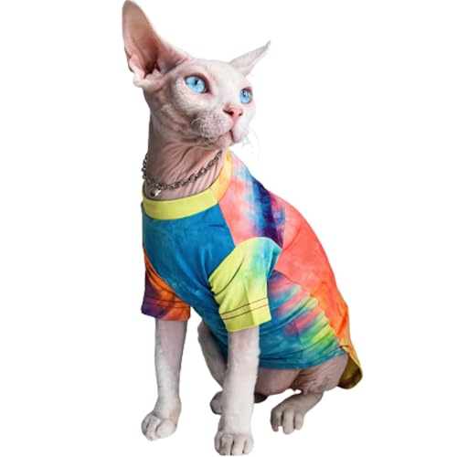 QBLEEV Sphynx Katzenkleidung, haarlose Katzen, Regenbogenfarben, T-Shirt für Frühling, Sommer, Herbst, atmungsaktive Katzenbekleidung, Weste, Shirts für Sphynx, Cornish Rex, Devon Rex, Peterbald QBLEEV Sphynx Katzenkleidung, haarlose Katzen, Regenbogenfarben, T-Shirt für Frühling, Sommer, Herbst, atmungsaktive Katzenbekleidung, Weste, Shirts für Sphynx, Cornish Rex, Devon Rex, Peterbald von QBLEEV