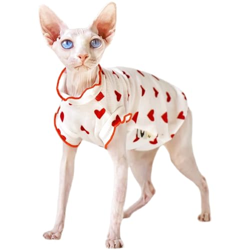 QBLEEV Sphynx Katzenkleidung, niedliches Herzmuster, Katzenhemden nur für Katzen, atmungsaktiv, für den täglichen Gebrauch, Kleidung für Devon Rex, Kätzchen-Kostüm, T-Shirts, Rock, Pullover, haarlose QBLEEV Sphynx Katzenkleidung, niedliches Herzmuster, Katzenhemden nur für Katzen, atmungsaktiv, für den täglichen Gebrauch, Kleidung für Devon Rex, Kätzchen-Kostüm, T-Shirts, Rock, Pullover, haarlose von QBLEEV
