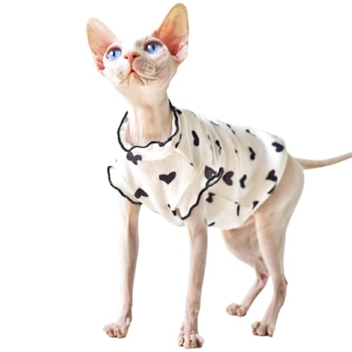 QBLEEV Sphynx Katzenkleidung, niedliches Herzmuster, Katzenhemden nur für Katzen, atmungsaktiv, für den täglichen Gebrauch, Kleidung für Devon Rex, Kätzchen-Kostüm, T-Shirts, Rock, Pullover, haarlose QBLEEV Sphynx Katzenkleidung, niedliches Herzmuster, Katzenhemden nur für Katzen, atmungsaktiv, für den täglichen Gebrauch, Kleidung für Devon Rex, Kätzchen-Kostüm, T-Shirts, Rock, Pullover, haarlose von QBLEEV