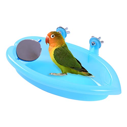 QBLEEV Vogeltränke mit Spiegel, Papageien, Vogeltränke, Duschzubehör, Vogelkäfig, hängende Badewanne für kleine Vögel Papageien von QBLEEV