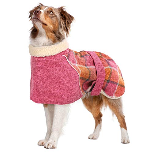 QBLEEV Warme Hundejacke, reflektierender Hundemantel, winddicht, für kaltes Wetter, Fleece-gefütterte Kleidung, kariert, Haustier-Winterbekleidung für kleine, mittelgroße und große Hunde von QBLEEV