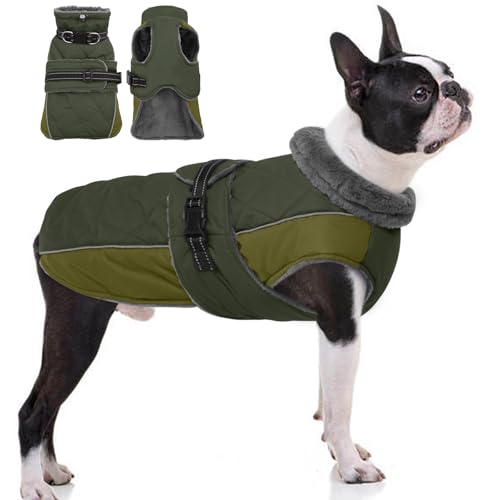 QBLEEV Warme Hundejacke - Reflektierender, verstellbarer Wintermantel mit Rollkragen für kaltes Wetter, wasserdichter Fleece-Schneeanzug für kleine, mittelgroße und große Hunde von QBLEEV