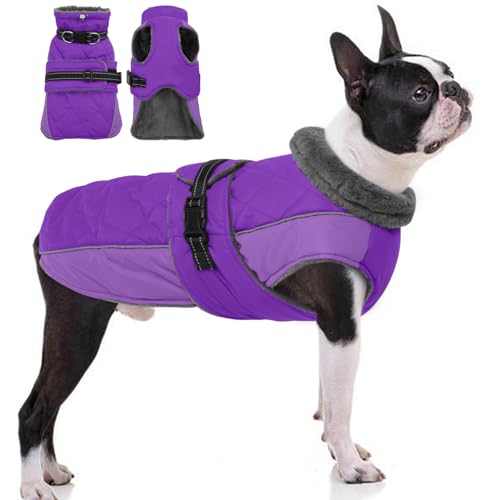QBLEEV Warme Hundejacke - Reflektierender, verstellbarer Wintermantel mit Rollkragen für kaltes Wetter, wasserdichter Fleece-Schneeanzug für kleine, mittelgroße und große Hunde von QBLEEV