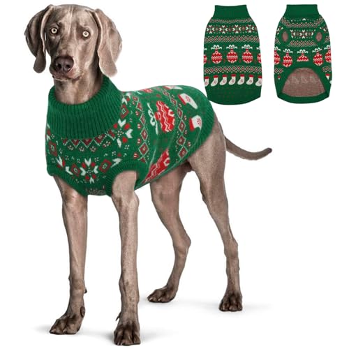 QBLEEV Weihnachtspullover für große Hunde – weicher Acryl-Strick-Hundepullover für große Rassen im Winter – ärmelloses Urlaubsoutfit für große Haustiere – Rollkragen-Pullovershirt-Kleid für Mädchen von QBLEEV