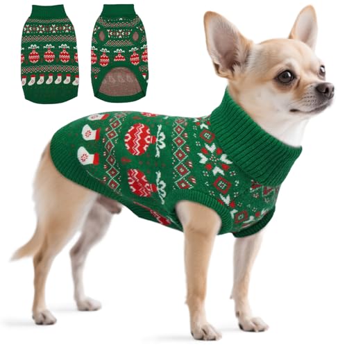 QBLEEV Weihnachtspullover für kleine Hunde – weicher dehnbarer Strickpullover aus Acryl – Rollkragen ärmellos warme Winterkleidung – XS Weihnachtspullover für Hunde Mädchen Jungen von QBLEEV