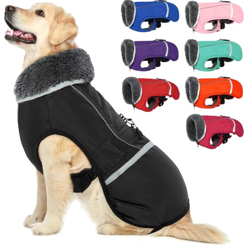 Warmer Hundemantel, reflektierend, wasserdicht, Winddicht, Hundejacke mit Rollkragen für kaltes Wetter, Dickes Fleecefutter, Haustier-Outfit, verstellbare Haustierweste für alle Hundegrößen, Schwarz Warmer Hundemantel, reflektierend, wasserdicht, Winddicht, Hundejacke mit Rollkragen für kaltes Wetter, Dickes Fleecefutter, Haustier-Outfit, verstellbare Haustierweste für alle Hundegrößen, Schwarz von QBLEEV