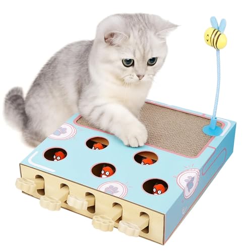 QCDZSW Bereicherungsspielzeug for Hauskatzen, 3-in-1-interaktives Katzen-Whack-Maulwurf-Puzzle-Haustierspielzeug aus Holz, interaktives Katzenspielzeug zur Linderung von Langeweile und(2 Pcs) von QCDZSW