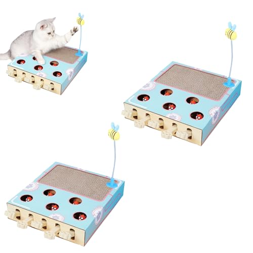 QCDZSW Whack Attack Katzenspielzeug, Hölzernes Whack A Mole Katzenspielzeug, Lustiges Katzenkratzbrett Wellpappe Spielzeug for alle Altersgruppen Übung Puzzle Linderung(2Pcs) von QCDZSW