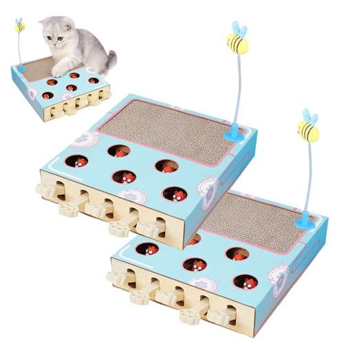 QCDZSW Whack Attack Katzenspielzeug, Katzenkarton for Jede Menge Spaß, interaktiv for Krallenschleifen, Ruhepause, Unterhaltung, mit Katzenkratzpad(2pcs) von QCDZSW