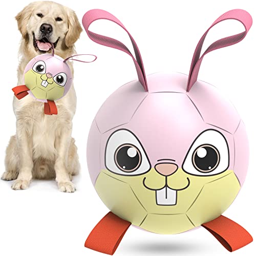 Kaninchen-Hundespielzeug, Fußball mit Haltegriffen, interaktives Hundespielzeug für Tauziehen, Welpen-Geburtstagsgeschenke, Hunde-Wasserspielzeug, langlebige Hundebälle für Hunde (15.2 cm) von QDAN