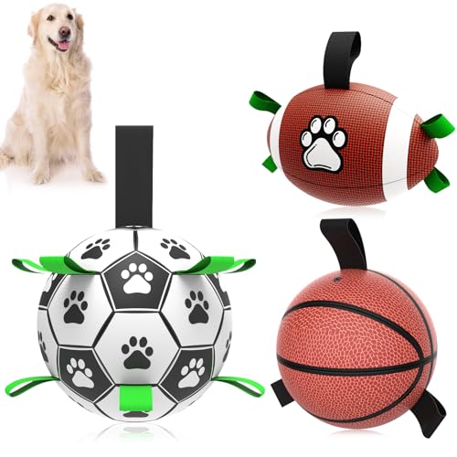 QDAN Hunde-Fußball-/Basketball-Set – 3-teiliges Hundebälle mit Gurt zum Tauziehen, Fußballspielzeug für kleine, mittelgroße und große Hunde, Hüteball für Hunde, Geburtstagsspielzeug QDAN Hunde-Fußball-/Basketball-Set – 3-teiliges Hundebälle mit Gurt zum Tauziehen, Fußballspielzeug für kleine, mittelgroße und große Hunde, Hüteball für Hunde, Geburtstagsspielzeug von QDAN