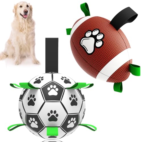 QDAN Hunde-Fußball-Set – 2 Hundebälle mit Gurt zum Tauziehen, Fußballspielzeug für kleine, mittelgroße und große Hunde, Hüteball für Hunde, Geburtstagsspielzeug QDAN Hunde-Fußball-Set – 2 Hundebälle mit Gurt zum Tauziehen, Fußballspielzeug für kleine, mittelgroße und große Hunde, Hüteball für Hunde, Geburtstagsspielzeug von QDAN