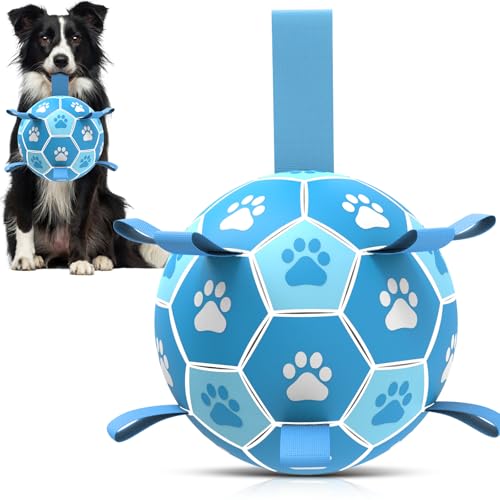 QDAN Hunde-Fußball-Spielzeug: Hundebälle mit Riemen, interaktives Welpenspielzeug, Welpengeburtstagsgeschenke für kleine und mittelgroße (15,2 cm) von QDAN