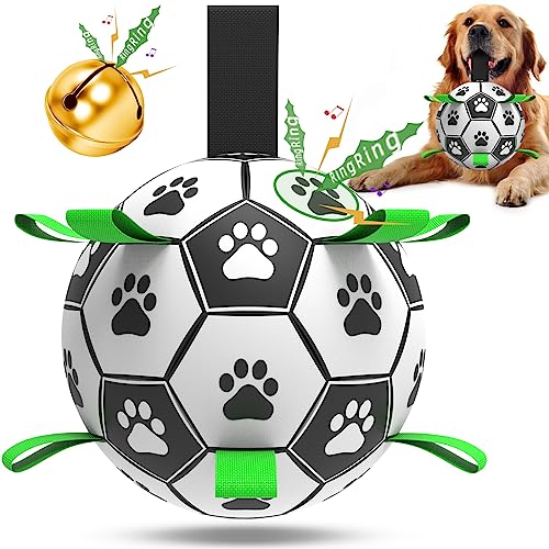 QDAN Hunde-Fußball mit Riemen, quietschendes, Wasserspielzeug für Hunde, langlebige Hundebälle für mittelgroße und große Hunde (20.3 cm) von QDAN