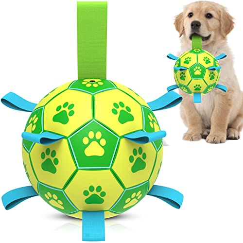 QDAN Hundespielzeug, Fußball, interaktives Hundespielzeug zum Tauziehen, Wasserspielzeug, langlebige Hundebälle für kleine und mittelgroße Hunde, Grün und Gelb (15,2 cm) von QDAN