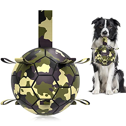 QDAN Hundespielzeug, Fußball, interaktives Spielzeug zum Tauziehen, Wasserspielzeug, langlebige Hundebälle für mittelgroße und große Hunde, Camouflage (20,3 cm) von QDAN