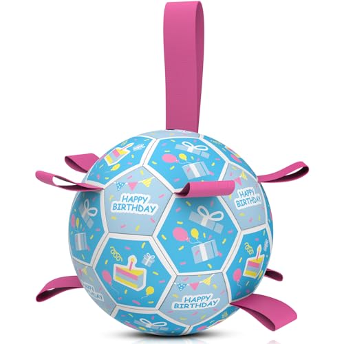 QDAN Hundespielzeug, Fußball für Hunde mit Riemen, Hundeballspielzeug, Welpengeburtstagsgeschenke, langlebige Hütebälle für mittelgroße und große Hunde (20,3 cm) von QDAN