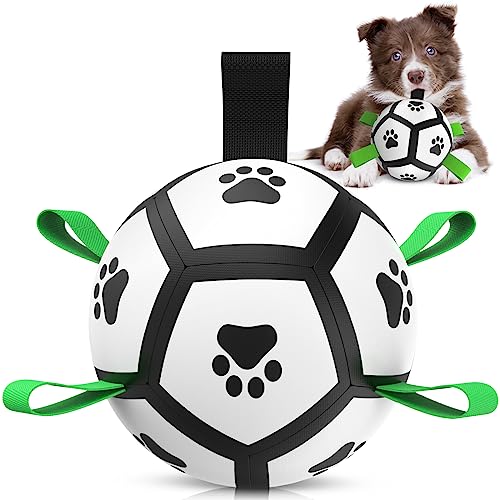 QDAN Hundespielzeug, Fußball mit Riemen, interaktives Hundespielzeug für Tauziehen, Welpen-Geburtstagsgeschenke, Hundespielzeug, langlebige Hundebälle, Weltmeisterschaft für kleine Hunde (12.7 cm) von QDAN