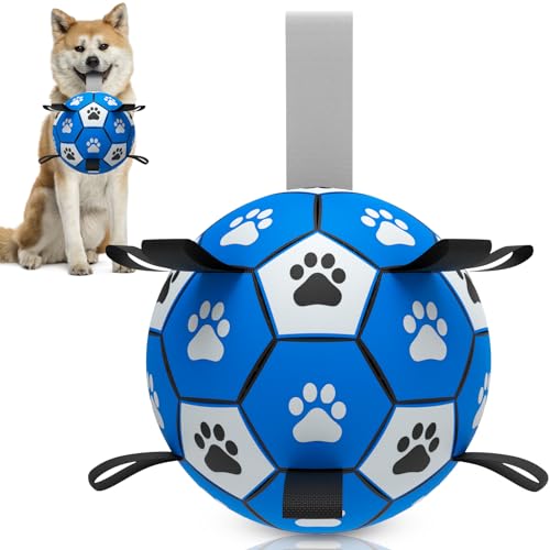 QDAN Hundespielzeug, Fußball mit Riemen, interaktives Hundespielzeug zum Tauziehen, Welpengeburtstagsgeschenke, Hundespielzeug, Wasserspielzeug, langlebige Hundebälle für kleine und mittelgroße Hunde, von QDAN