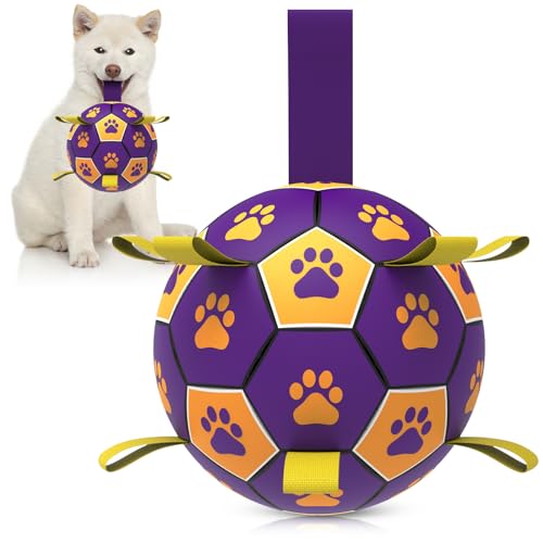 QDAN Hundespielzeug, Fußball mit Riemen, interaktives Hundespielzeug zum Tauziehen, Welpengeburtstagsgeschenke, Hundespielzeug, Wasserspielzeug, langlebige Hundebälle für kleine und mittelgroße Hunde, von QDAN