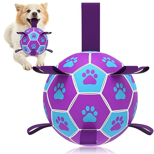 QDAN Hundespielzeug, Fußball mit Riemen, interaktives Hundespielzeug zum Tauziehen, Welpengeburtstagsgeschenke, Hundespielzeug, Wasserspielzeug, langlebige Hundebälle für mittelgroße Hunde, blau und von QDAN
